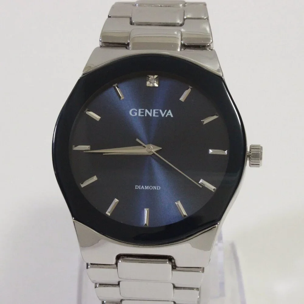 Geneva Men's Casual Quartz Watch Diamond At 12 Integrated Bracelet 42mm